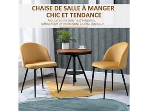 Lot de 2 chaises salle à manger chaise de cuisine scandinave chaise en velours rembourrée avec pieds effilés en métal, pour salon, jaune, salle à manger