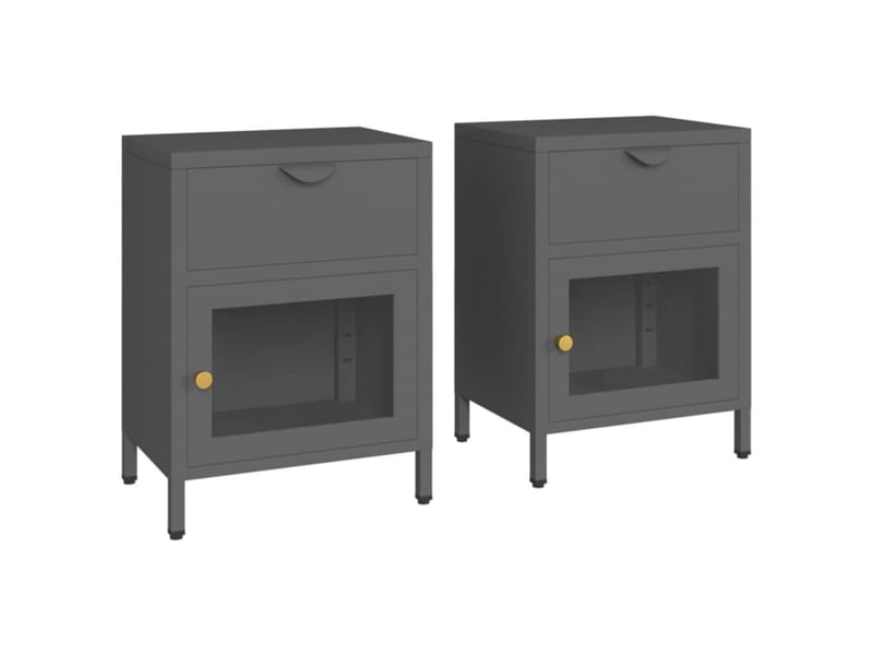 Lot de 2 tables de chevet - cabinet de chevet - table de nuit anthracite 40x30x54,5 cm acier et verre - Conforama A
