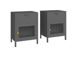 Lot de 2 tables de chevet - cabinet de chevet - table de nuit anthracite 40x30x54,5 cm acier et verre