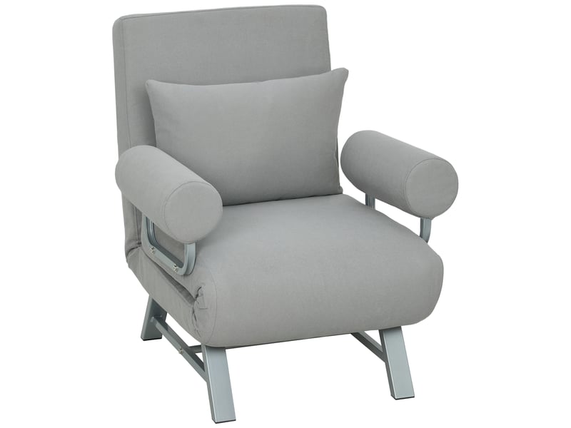 Fauteuil chauffeuse convertible inclinable coussin lombaires accoudoirs piètement métal lin gris clair - Conforama A