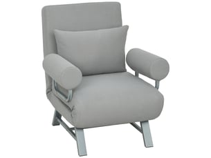 Fauteuil chauffeuse convertible inclinable coussin lombaires accoudoirs piètement métal lin gris clair