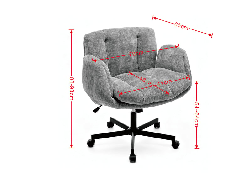  Fauteuil de bureau ergonomique 57,5x60x92,5 cm beige crème - chaise de bureau pivotante en chenille avec double coussin et accoudoirs réglables  - Conforama B
