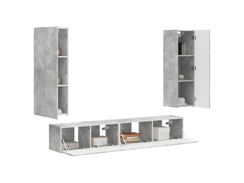  Ensemble meuble tv - banc tv - meuble de rangement 3 pcs gris béton bois d'ingénierie  - Conforama C