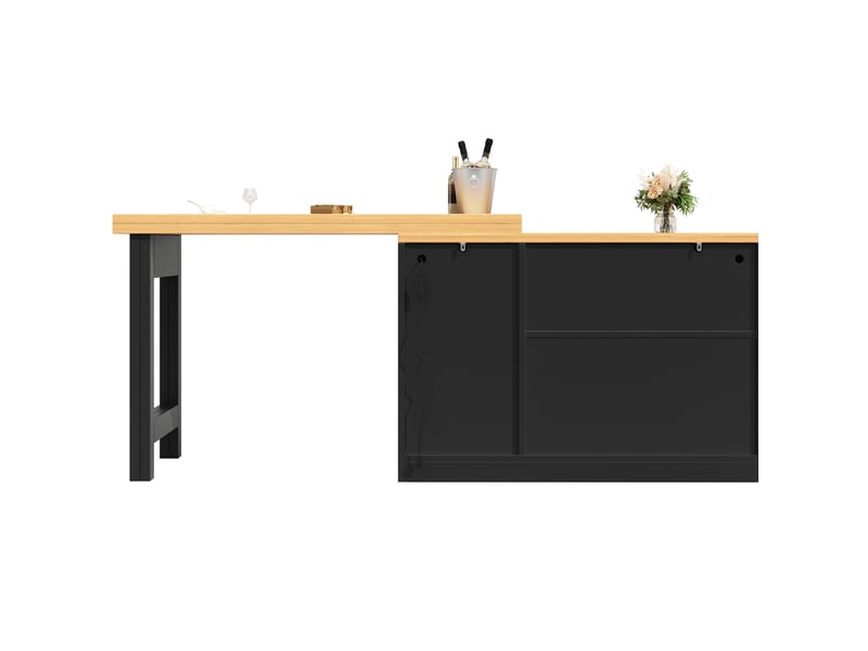  Table bar extensible 120 à 180 cm noir et naturel en mdf, avec led et rangement modulable  - Conforama A