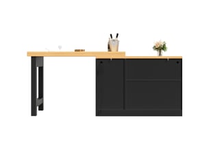 Table bar extensible 120 à 180 cm noir et naturel en mdf, avec led et rangement modulable