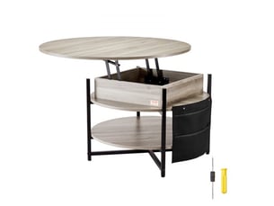 Table basse avec plateau relevable, 900 x 900 x 510 mm, table basse de salon ronde avec poches de rangement supplémentaires, capacité de 50 kg, table basse pop-up pour le salon, gris foncé