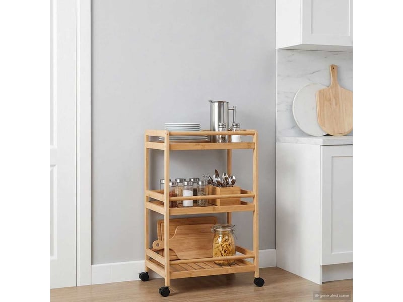 Desserte de cuisine, chariot de rangement avec roues naturel 46x38x76 cm bambou - Conforama C