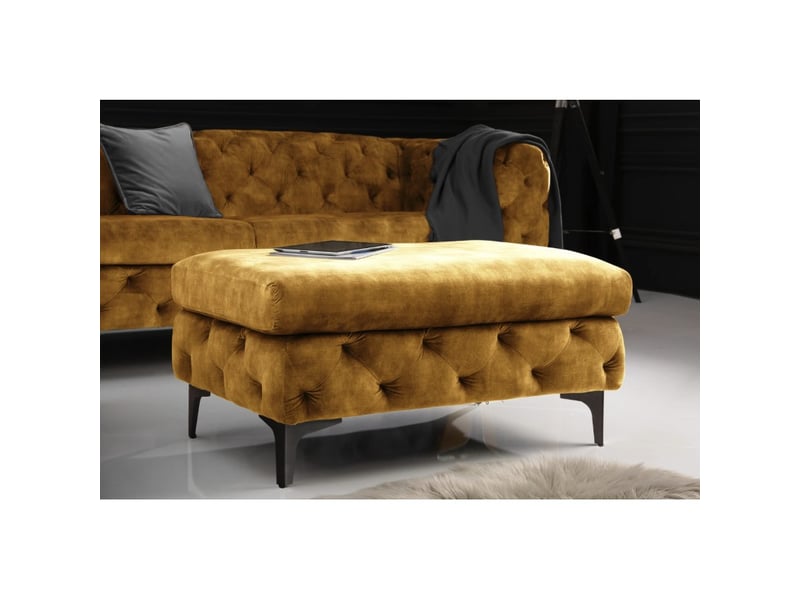  Pouf velena jaune moutarde capitonné – pouf baroque en velours avec pieds métal noirs  - Conforama D