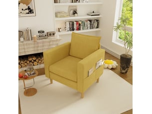 Fauteuil de loisirs 1 place en chenille jaune moutarde avec poche de rangement