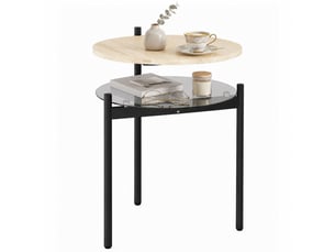 Table d'appoint ronde avec étagère en verre métal coloris chêne 41,8 x 39,8 x 53,5 cm