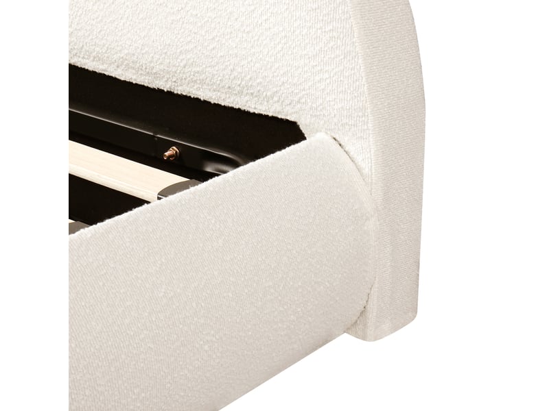 Lit double rembourré, rangement hydraulique, avec sommier et tête de lit, tissu bouclé, blanc - 180 × 200 cm - Conforama W