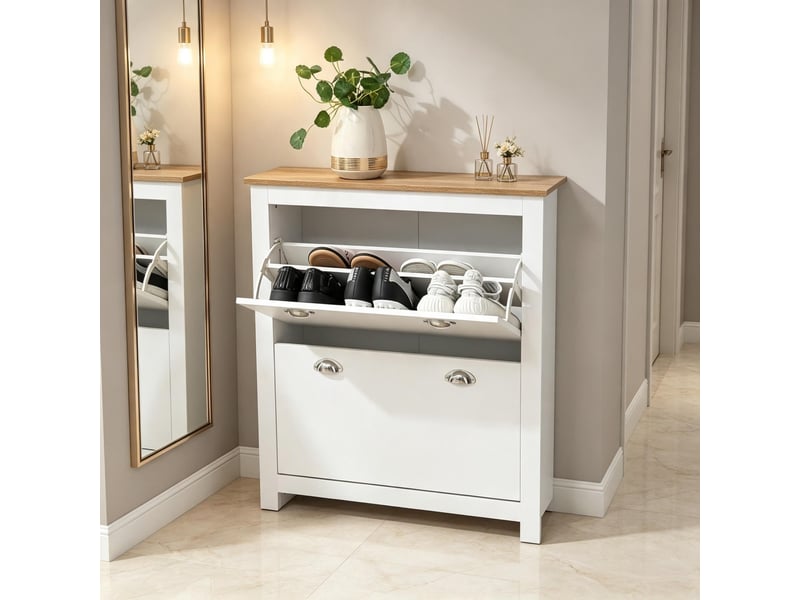  Meuble à chaussures modèle elegant, rangement polyvalent, meuble basculant moderne avec étagère  - Conforama B