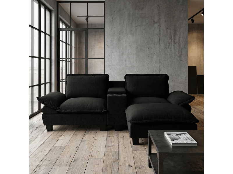  Canapé d'angle modulable 3 places avec usb, 224x151 cm, rangement et porte-gobelets  - Conforama B