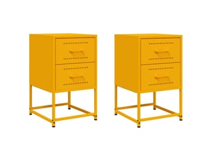 Lot de 2 table de chevet, table de nuit jaune moutarde 36x39x60,5 cm acier