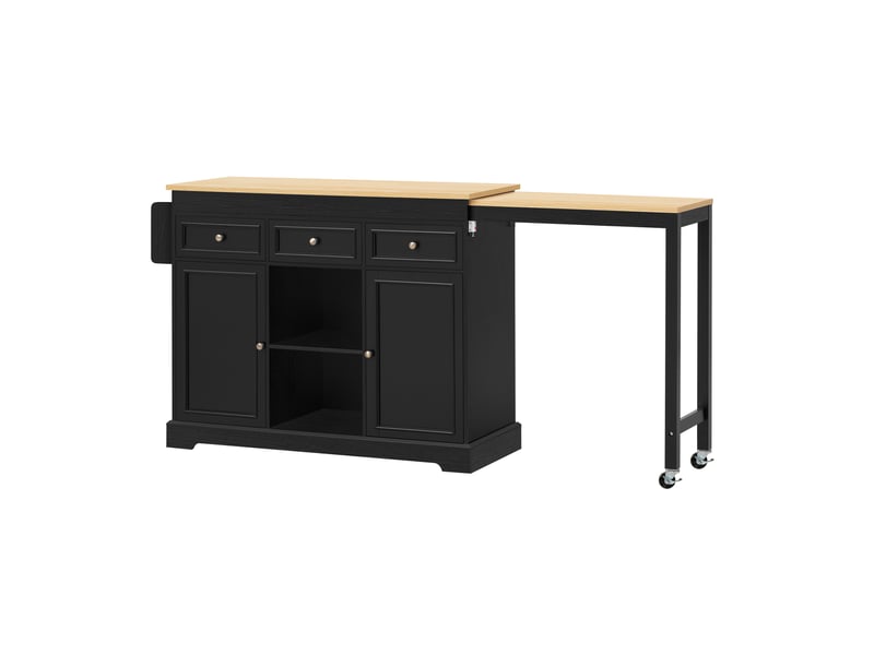 Îlot de cuisine mobile,112-188x45x92 cm,avec rangement,mdf,noir et naturel - Conforama D