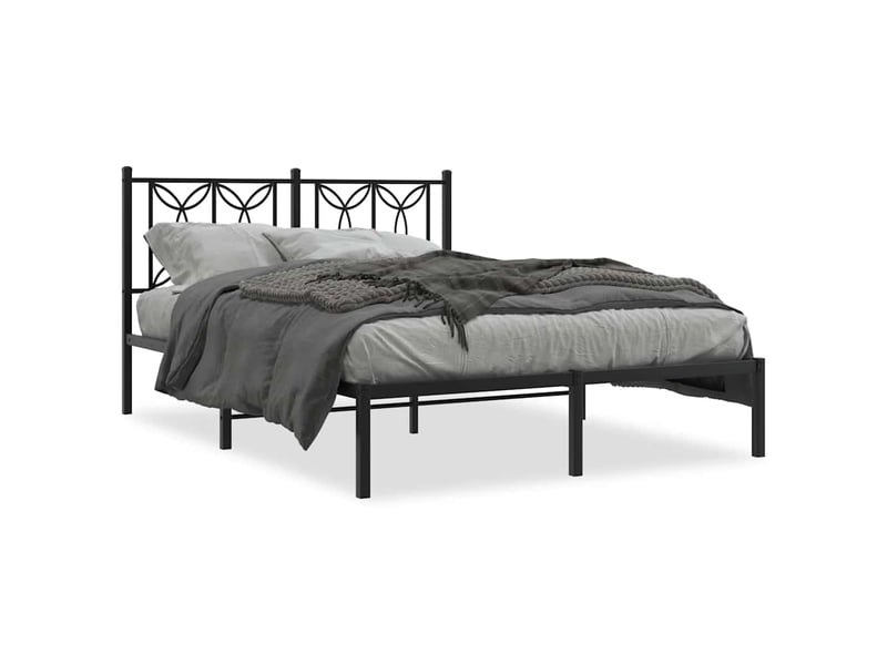  Lit double- lit adulte -  cadre de lit métal sans matelas avec tête de lit noir 135x190cm  - Conforama A