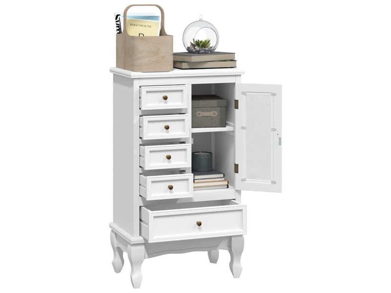  Armoire à tiroirs, commode avec 5 tiroirs et 2 étagères blanc  - Conforama D
