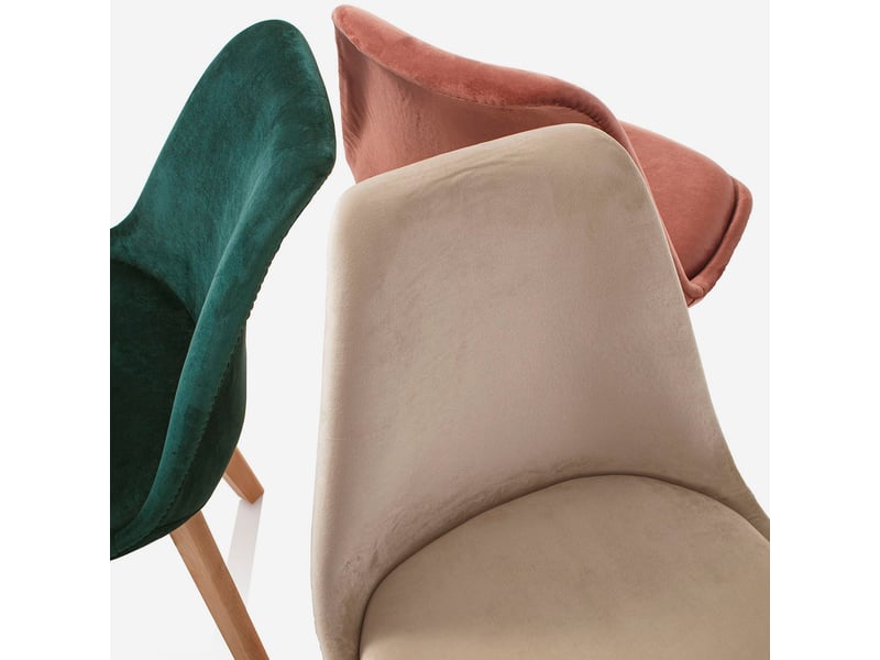 Lot de 4 chaises capitonnées en velours avec pieds en bois layla - rose  - Conforama E