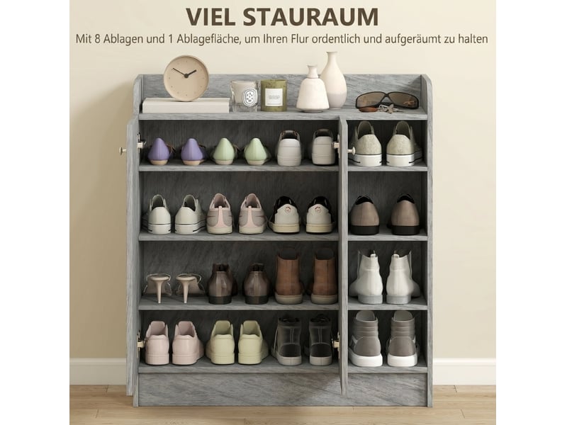  Meuble à chaussures modenvie 2 portes 4 niches ouvertes 83 x 30 x 90 cm gris  - Conforama E