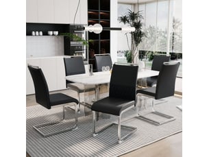 Lot de 6 chaises salle à manger design moderne assise 48x42x95 cm dossier pu lin pieds métal patins sol noir