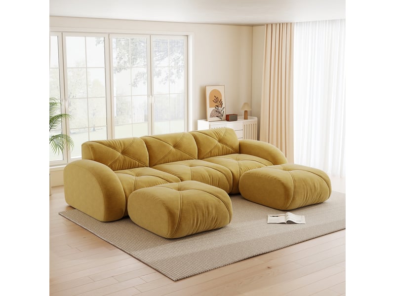 Canapé d'angle, canapé modulable : sans cadre, sans montage, en tissu, forme u, 3 places, base antidérapante, jaune - Conforama C
