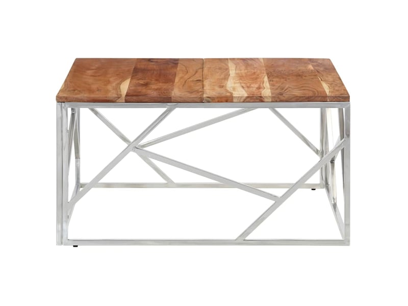 Table basse - table de salon - table à thé argenté acier inoxydable et bois massif d'acacia  - Conforama D