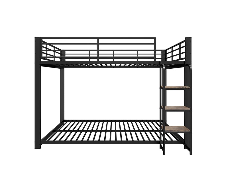  Lit superposé enfant 140x200 cm noir avec marches larges en bois, barrières et structure métal Fay Lum - Conforama E