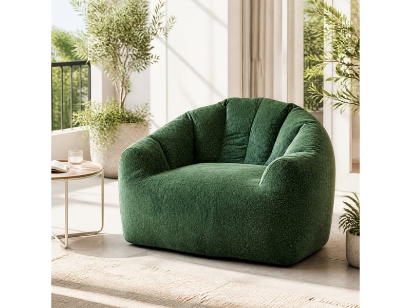  Fauteuil poire rond ergonomique en flanelle verte 86.30x99.00x64.70 cm  - Conforama D