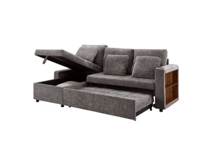 Canapé d'angle convertible 3 places en chenille avec coffre, porte-gobelets et étagère, beige