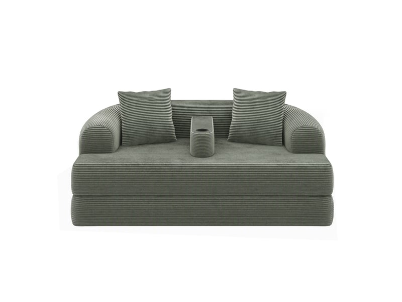  Canapé de sol 2 places en velours côtelé, convertible en surface de détente, sans montage, accoudoir amovible avec porte-gobelet  - Conforama A
