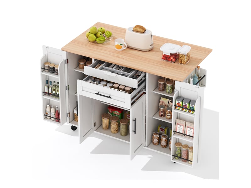  Desserte de cuisine mobile 136x70x92 cm blanche et naturelle avec plateau extensible  - Conforama A