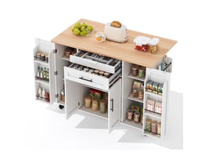 Desserte de cuisine mobile 136x70x92 cm blanche et naturelle avec plateau extensible