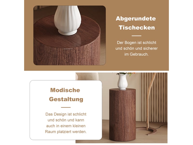  Table basse ronde en mdf effet noyer avec bords arrondis, structure stable et usage polyvalent pour salon, ø 30 × 55 cm  - Conforama E