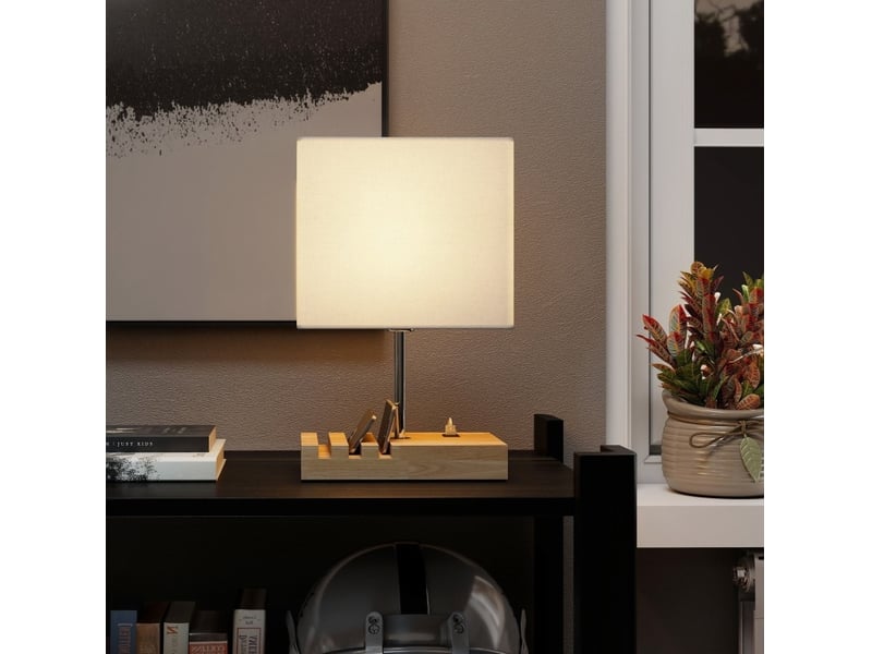  Lampe de chevet 25 x 20 x 40.5 cm en bois et tissu avec ports usb et rangements blanc chicfurn  - Conforama E