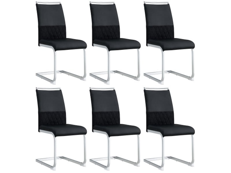  Chaise de salle à manger 6 pcs, dossier haut en simili cuir pu et lin, chaise d'appoint, noir  - Conforama A