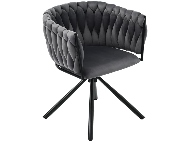  Lot de 6 chaises de salle à manger en velours, avec accoudoirs, pivotantes, pieds en métal, moderne, gris+noir  - Conforama A