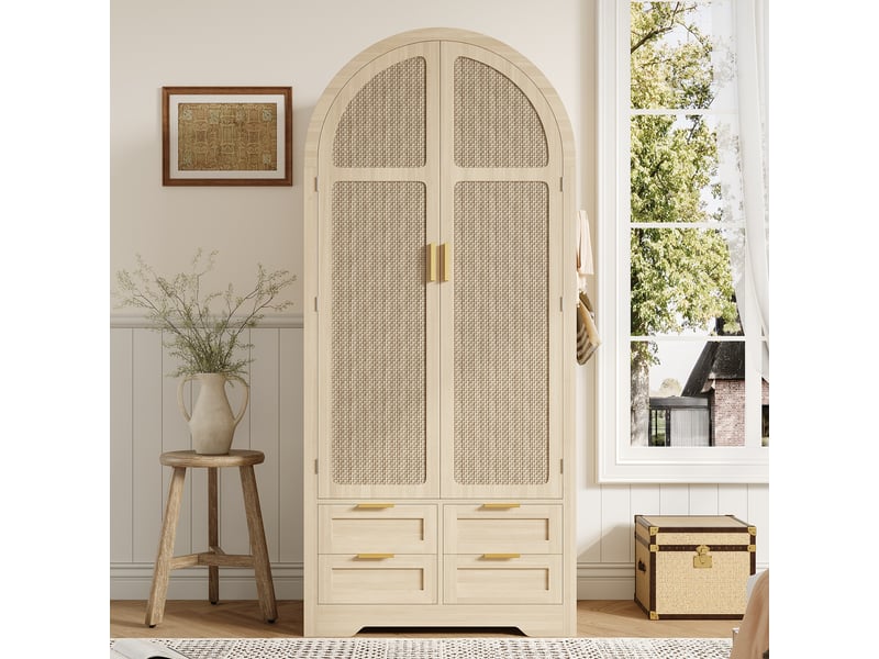 Armoire penderie 80x50x180 cm - grand rangement - avec tiroirs - mdf - pour chambre - garde-robe - mobilier fonctionnel - chêne CozyNest - Conforama B