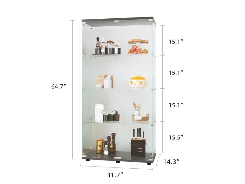  Vitrine en verre–vitrine armoire pour collection–4 niveaux– 2 portes–serrure de sécurité–verre trempé–80×36×164cm–noir  - Conforama C