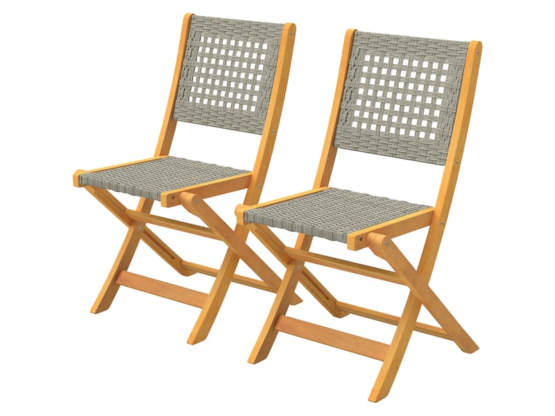 Chaises de jardin, lot de 2, chaises pliantes certifiées fsc avec assise respirante, hauteur d'assise confortable, en bois massif et polyrotin - Conforama B