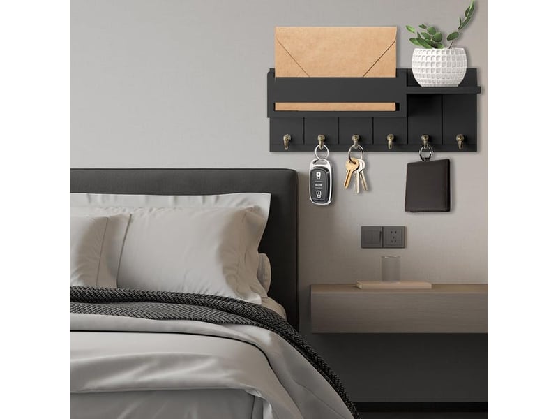 Bois boite a clef, boîte à clés en bois avec 6 crochets à clés, boîte à clés moderne, porte-clés mural pour salon, cuisine, chambre à coucher, noir XLH-ZLS-014407ZLS - Conforama D