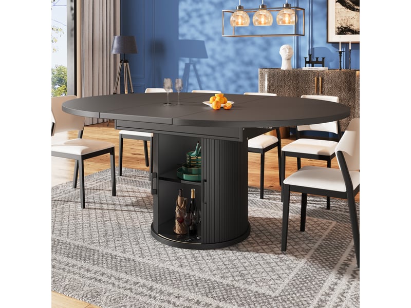  Table salle à manger, table ronde extensible  pour 6 personnes, noir FC - Conforama B