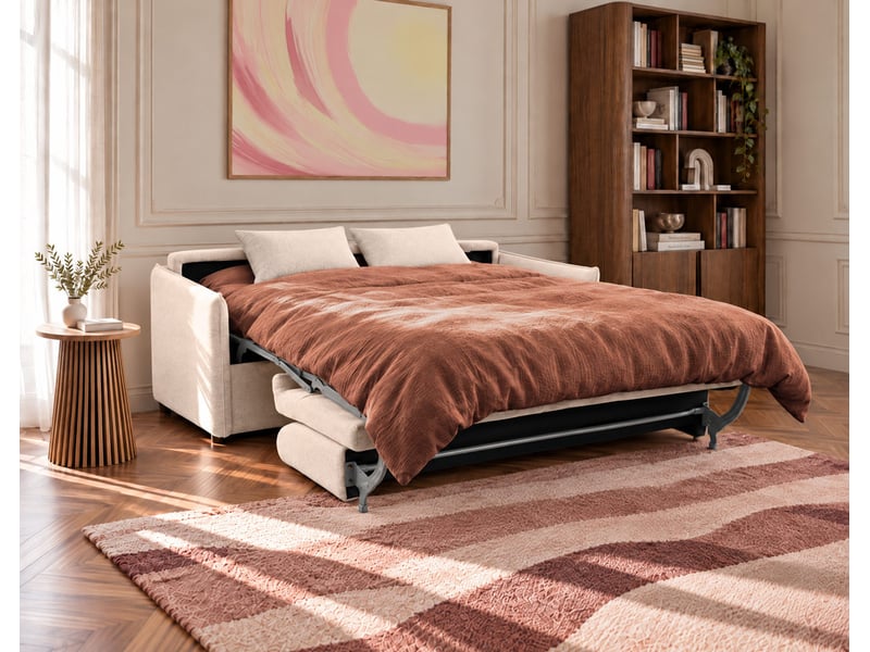  Adele - canapé lit 3 places convertible express couchage quotidien 160x190 cm matelas 14 cm en tissu texturé - best mobilier - beige ADELE - Conforama D
