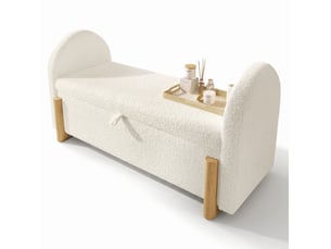 Banc coffre tcqpz 106 x 47 x 61 cm avec rangement hydraulique tissu chenille bouclette blanc