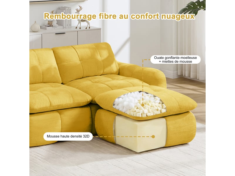  Canapé 3 places, revêtement en tissu chenille, sans assemblage, jaune  - Conforama R