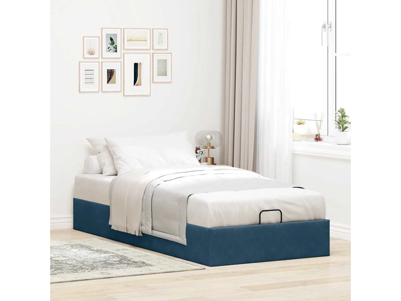  Lit simple- lit adulte -  cadre de lit ottoman sans matelas bleu foncé 80x200 cm velours  - Conforama B