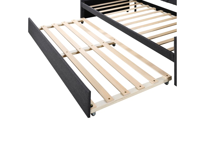  Lit banquette 90x200 avec lit gigogne, canapé lit en lin gris, structure mdf, lit simple gris pour chambre d'amis  - Conforama W