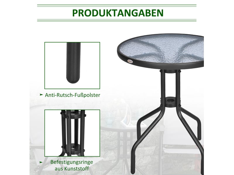 Table de jardin ronde 60x60x70 cm avec verre de sécurité métal noir - Conforama E