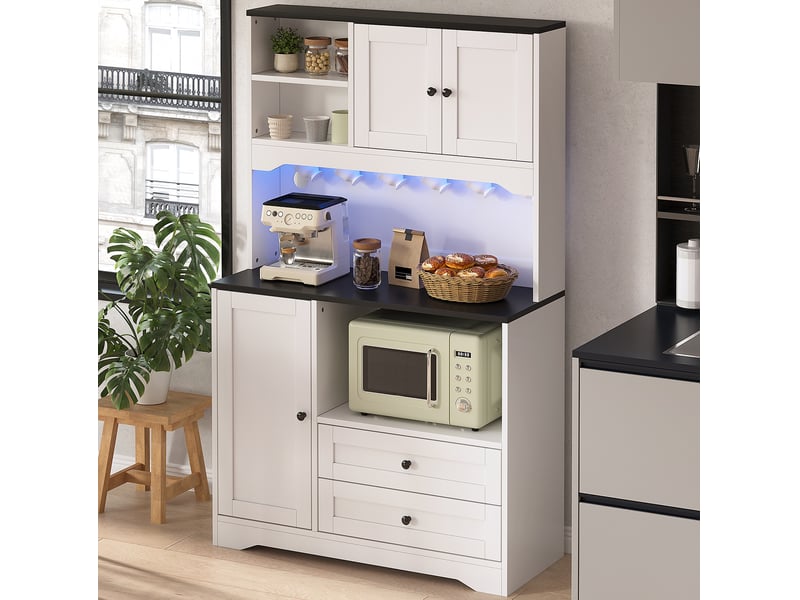  Buffet de cuisine haut 100x40x163 cm avec led et prises coloris blanc  - Conforama D