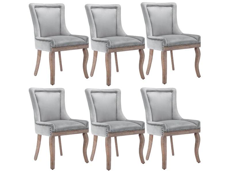  Lot de 6 chaises de salle à manger en velours gris avec dossier incurvé et pieds réglables  - Conforama A