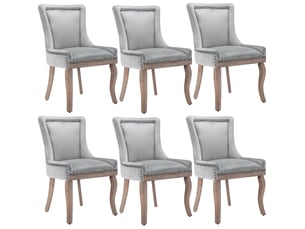 Lot de 6 chaises de salle à manger en velours gris avec dossier incurvé et pieds réglables